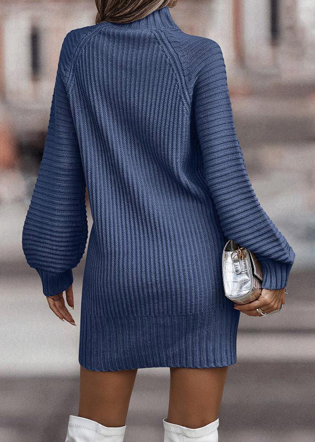 Blue Cozy Knit Sweaters Dress Fall Qa018
