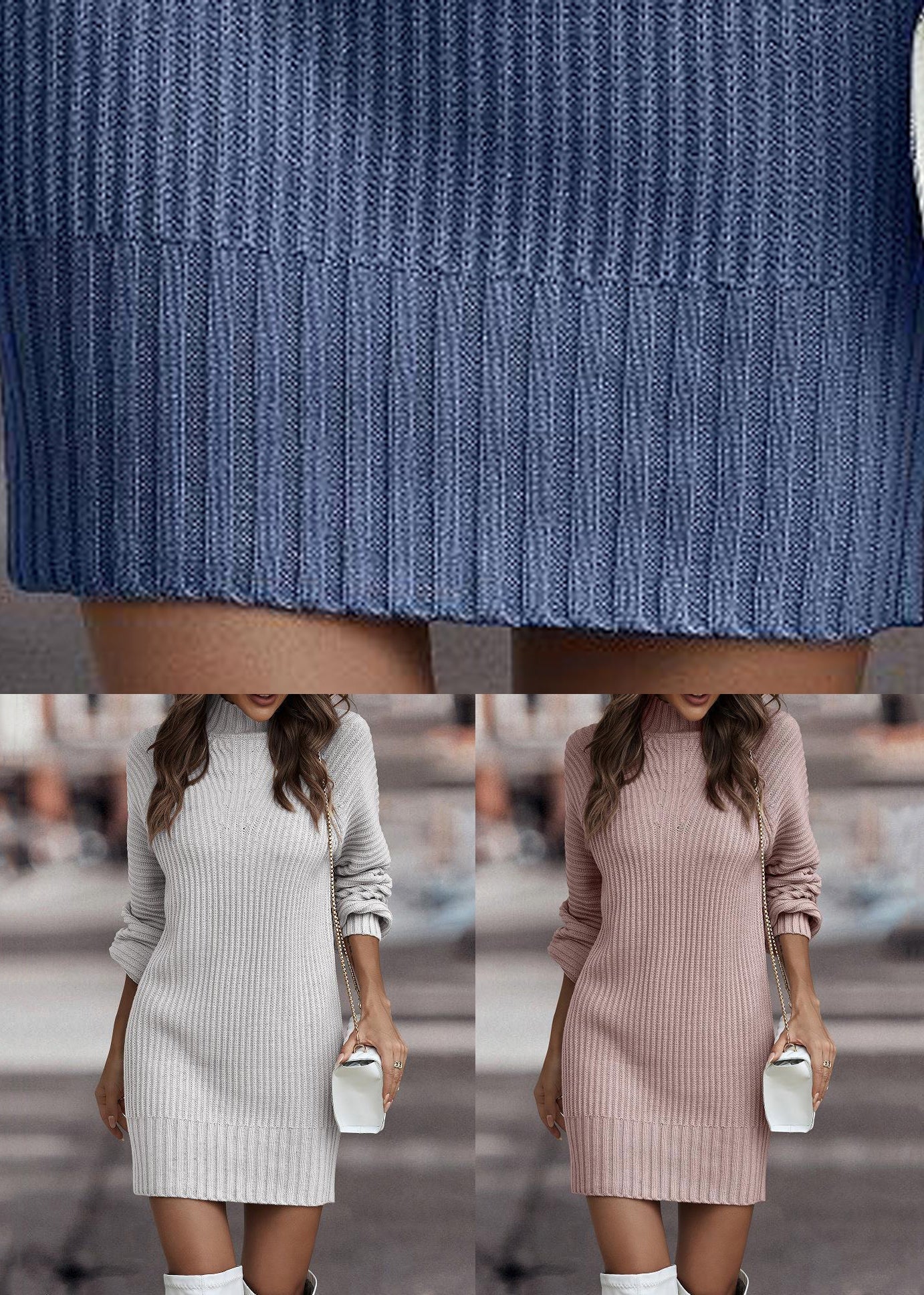 Blue Cozy Knit Sweaters Dress Fall Qa018