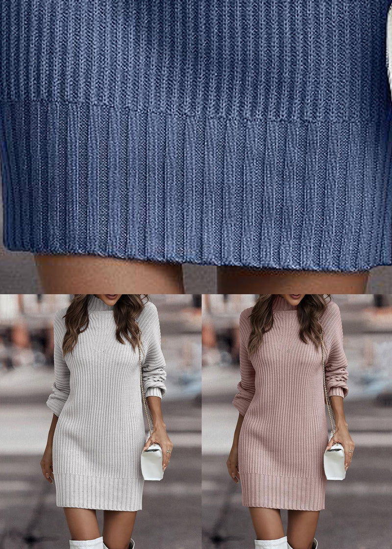Blue Cozy Knit Sweaters Dress Fall Qa018