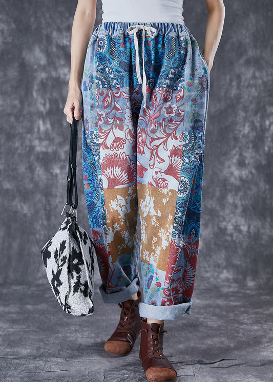 Blue Oversized Print Denim Harem Pants Fall Td1046