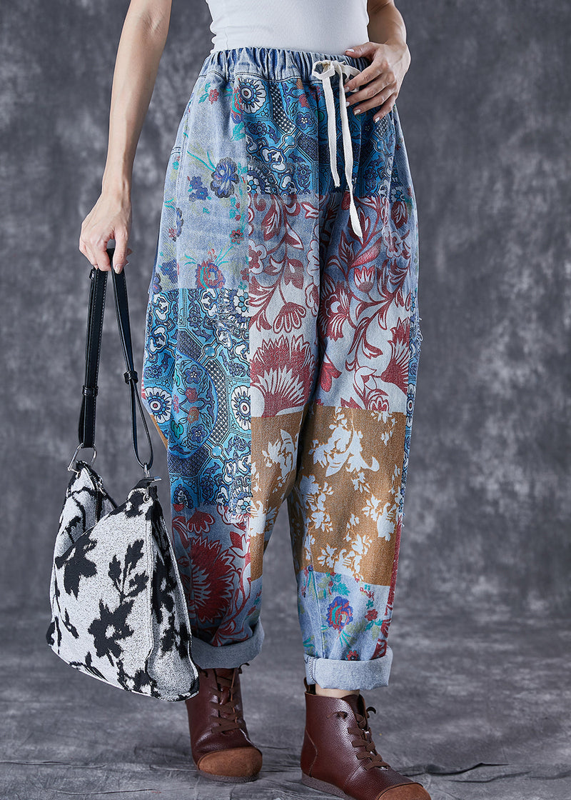 Blue Oversized Print Denim Harem Pants Fall Td1046