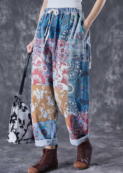 Blue Oversized Print Denim Harem Pants Fall Td1046