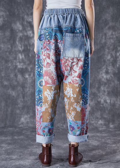Blue Oversized Print Denim Harem Pants Fall Td1046