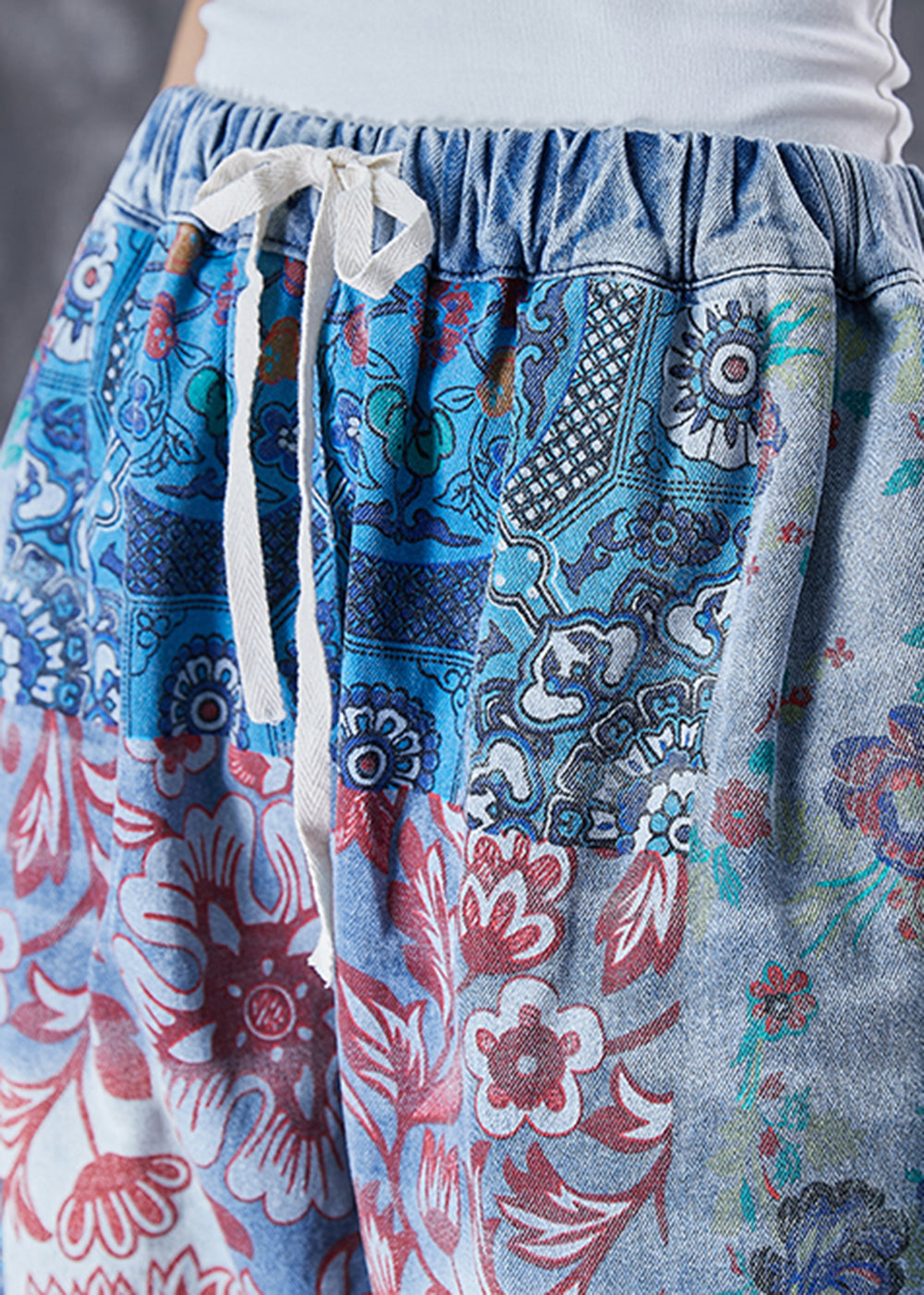 Blue Oversized Print Denim Harem Pants Fall Td1046