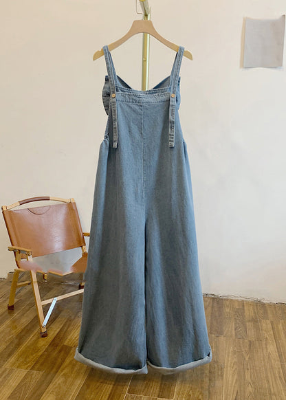 Patchwork Bow Denim Summer Blue Jumpsuits
