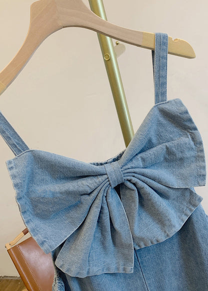 Patchwork Bow Denim Summer Blue Jumpsuits