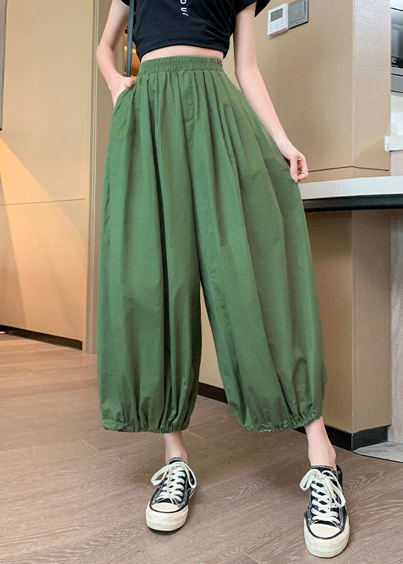 Blue Pockets Elastic Waist Crop Pants Summer Qb026