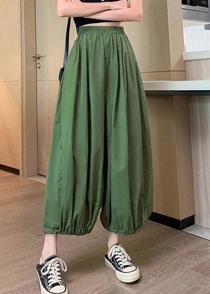 Blue Pockets Elastic Waist Crop Pants Summer Qb026