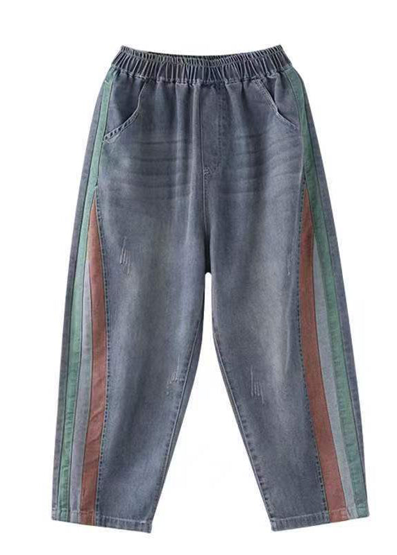 Blue Pockets Elastic Waist Denim Crop Pants Summer Bv081
