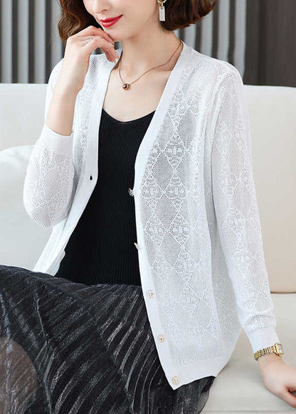 Blue V Neck Ice Silk Knit Loose Coat Fall Qo038