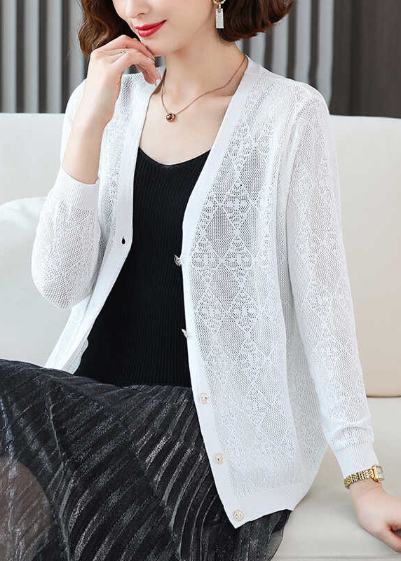 Blue V Neck Ice Silk Knit Loose Coat Fall Qo038
