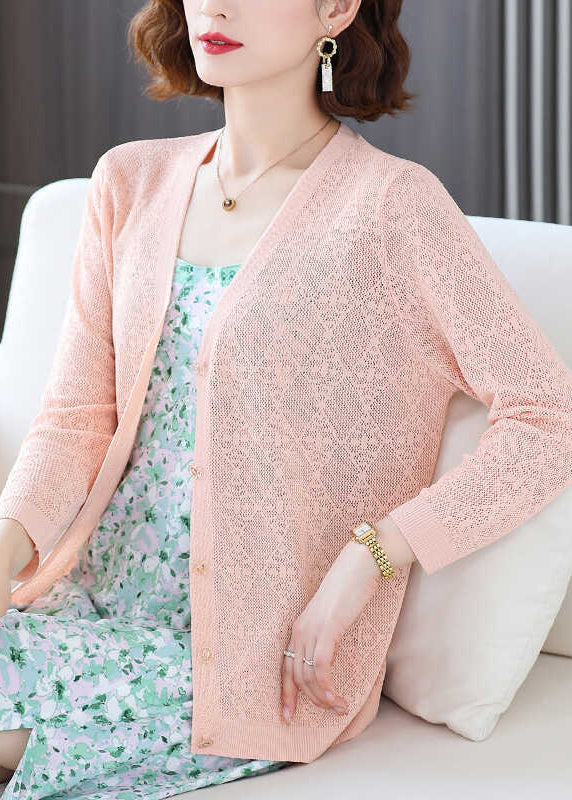 Blue V Neck Ice Silk Knit Loose Coat Fall Qo038