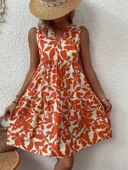 Print Mini Sleeveless Ruffle a Line Tank Beach Midi Dresses