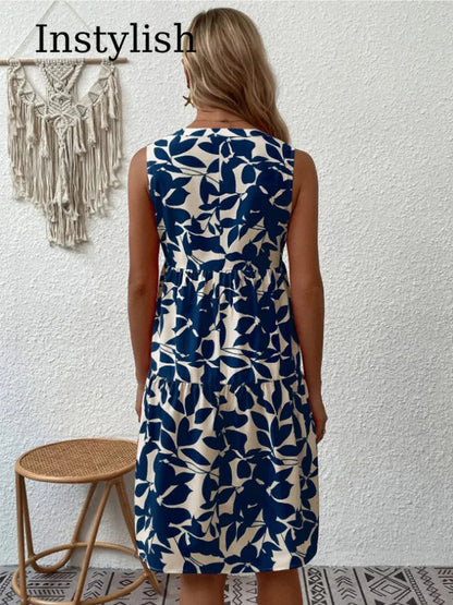 Print Mini Sleeveless Ruffle a Line Tank Beach Midi Dresses