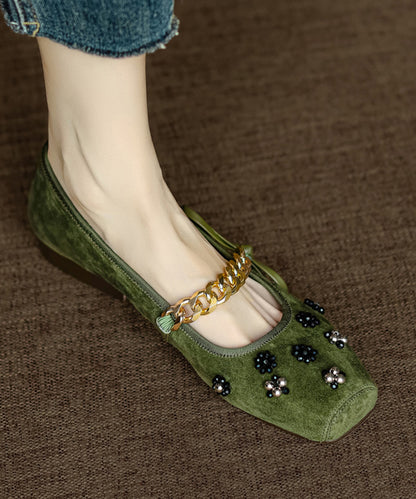 Bow Nail Bead Flat Feet Shoes Black Suede Ap1056