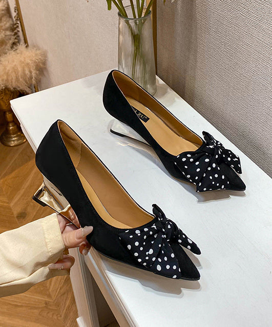 Suede Bow Black Toe Wedge Pointed Shoes Splicing