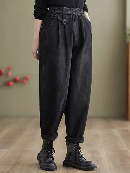 Fleece-lined Denim Harem Pants