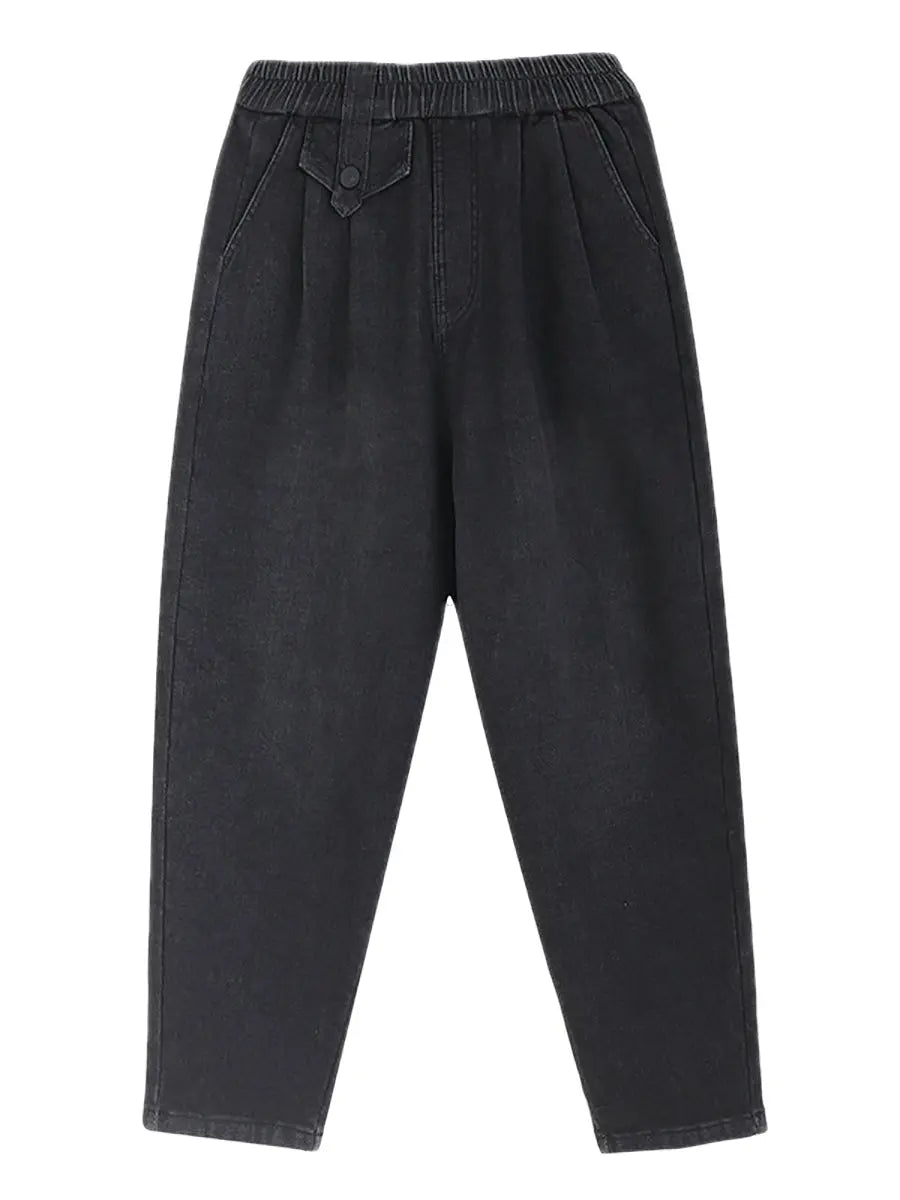 Fleece-lined Denim Harem Pants