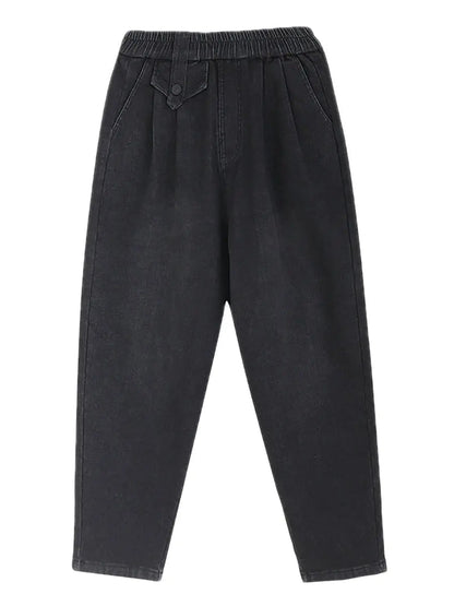 Fleece-lined Denim Harem Pants