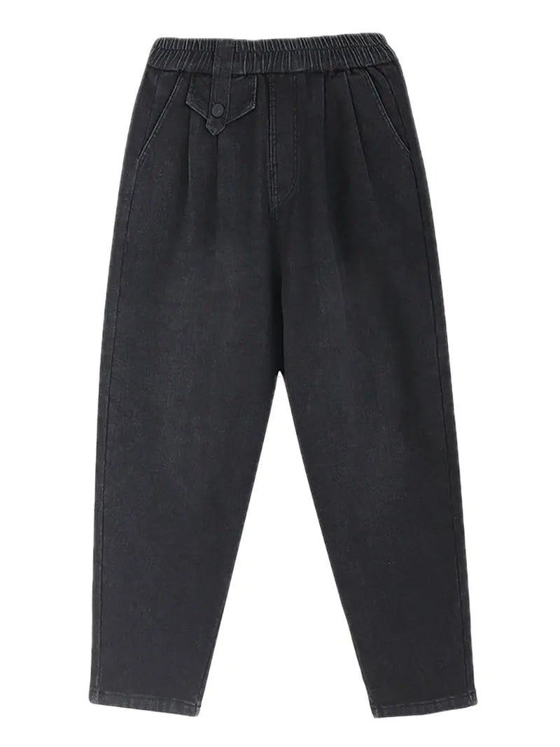 Fleece-lined Denim Harem Pants