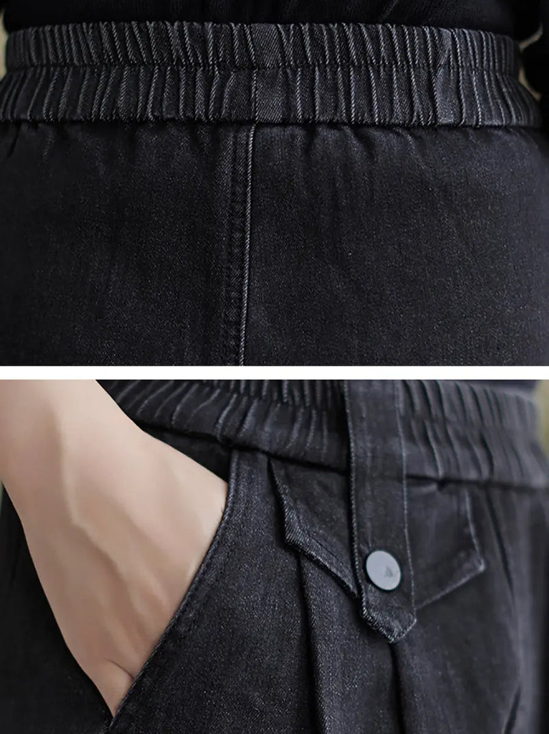Fleece-lined Denim Harem Pants