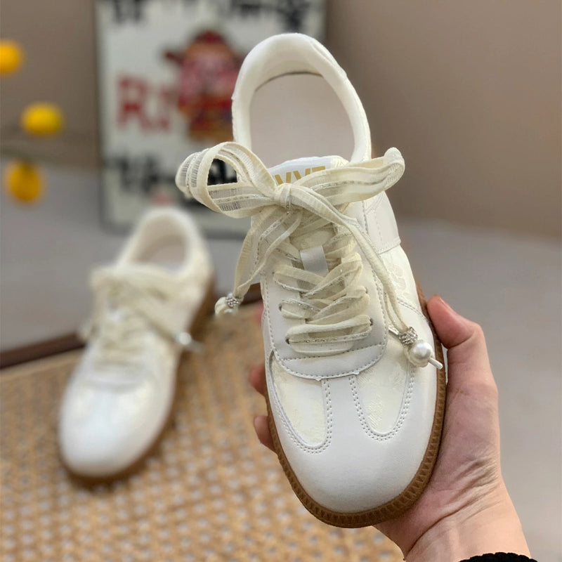 Jogging Sneakers Youth Silver Lace-up Outdoor Athletic Trainers Low Heels Breath Tennis Flats Walking Shoes