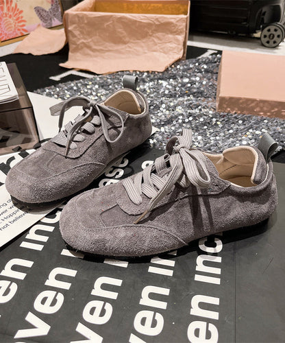 Soft Comfy Blue Suede Flat Shoes Splicing Lace Up Yc021