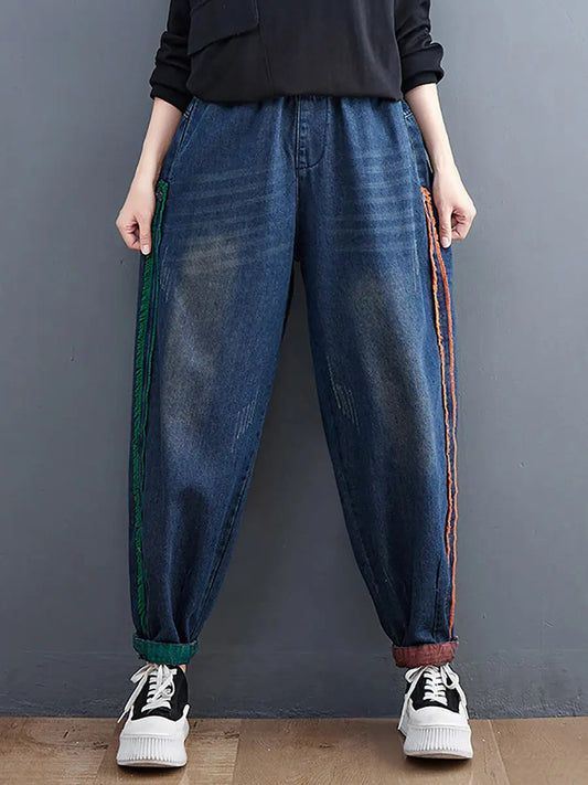Colorblock Raw-edge Denim Pants