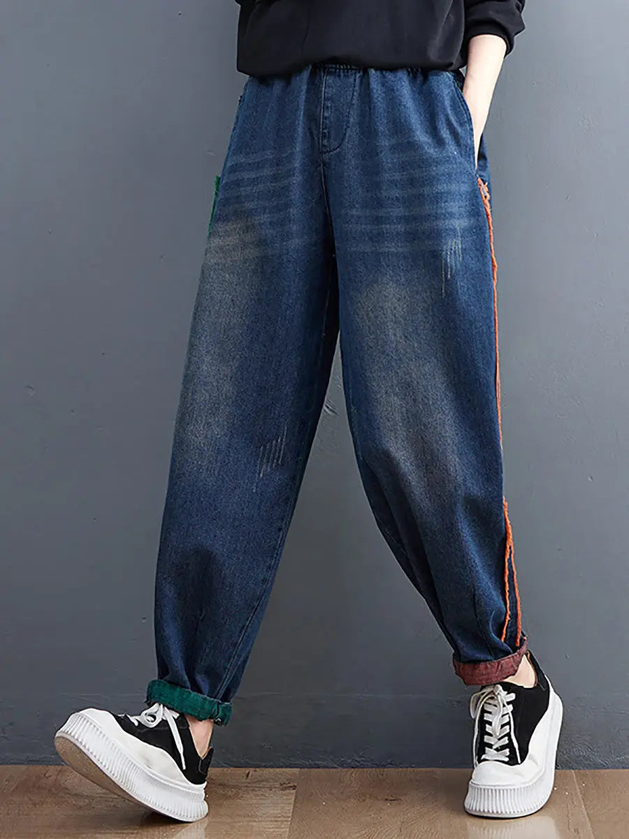 Colorblock Raw-edge Denim Pants