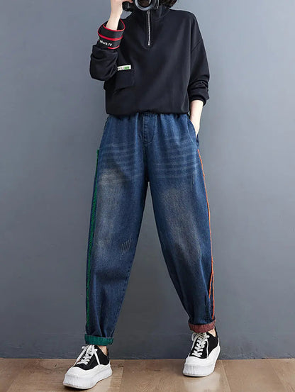 Colorblock Raw-edge Denim Pants