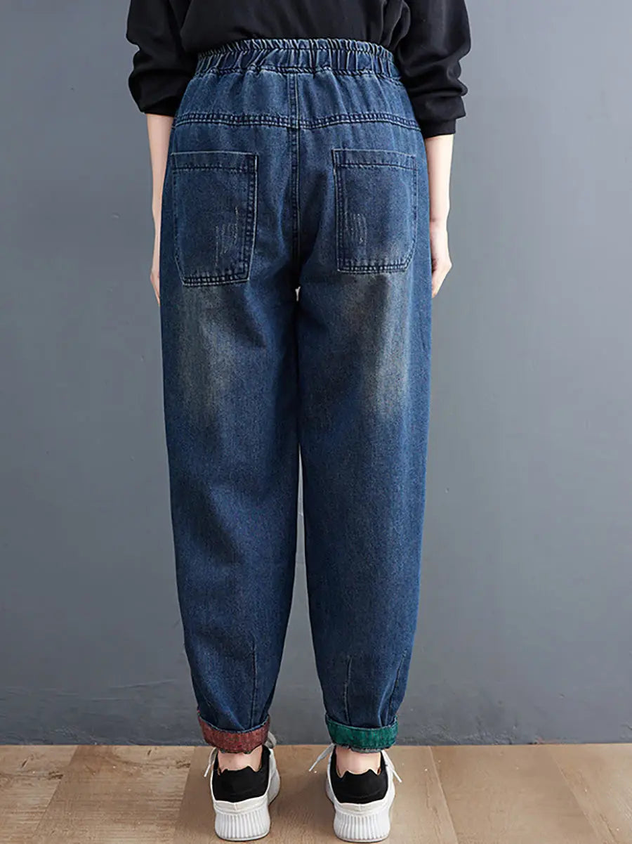 Colorblock Raw-edge Denim Pants