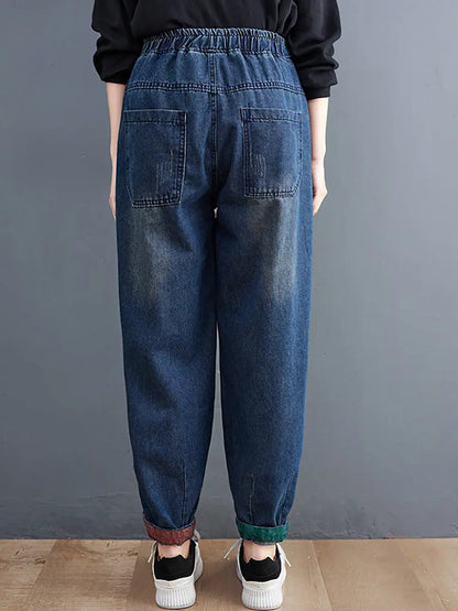 Colorblock Raw-edge Denim Pants