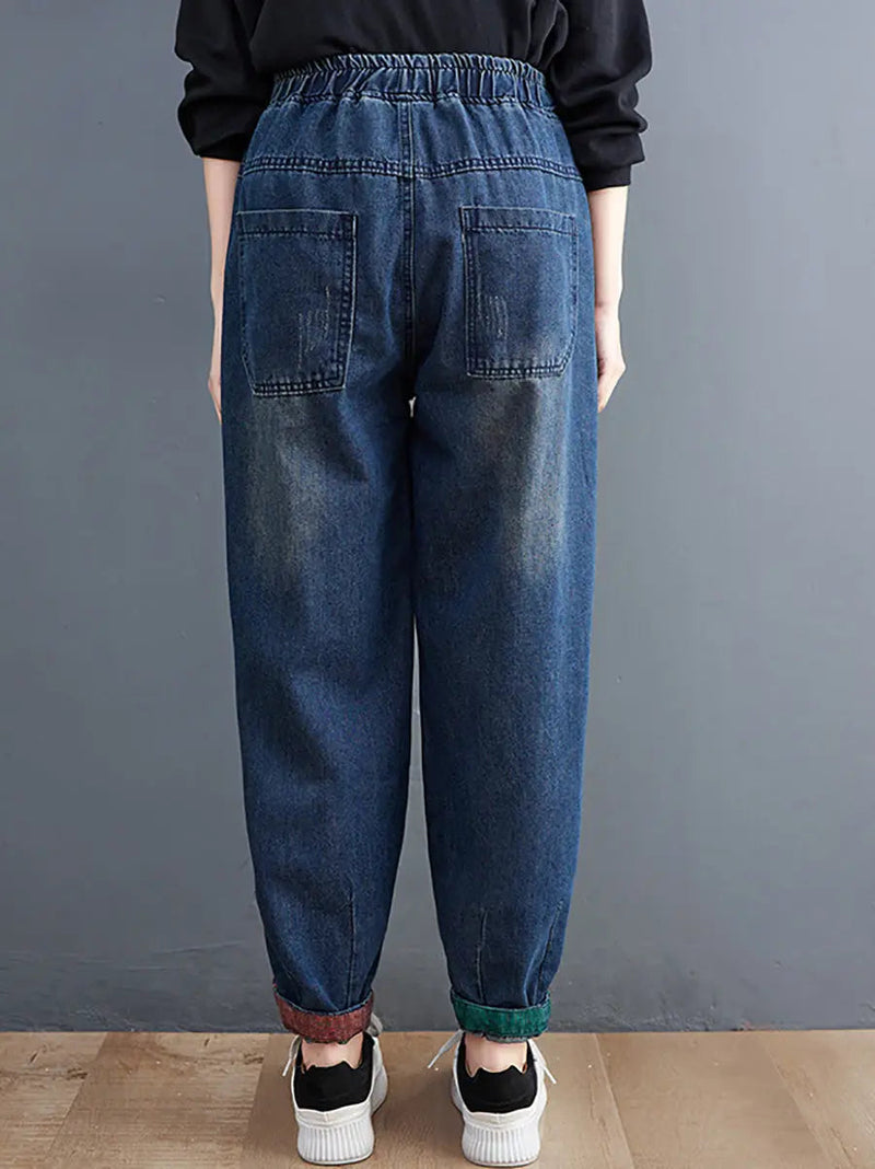 Colorblock Raw-edge Denim Pants