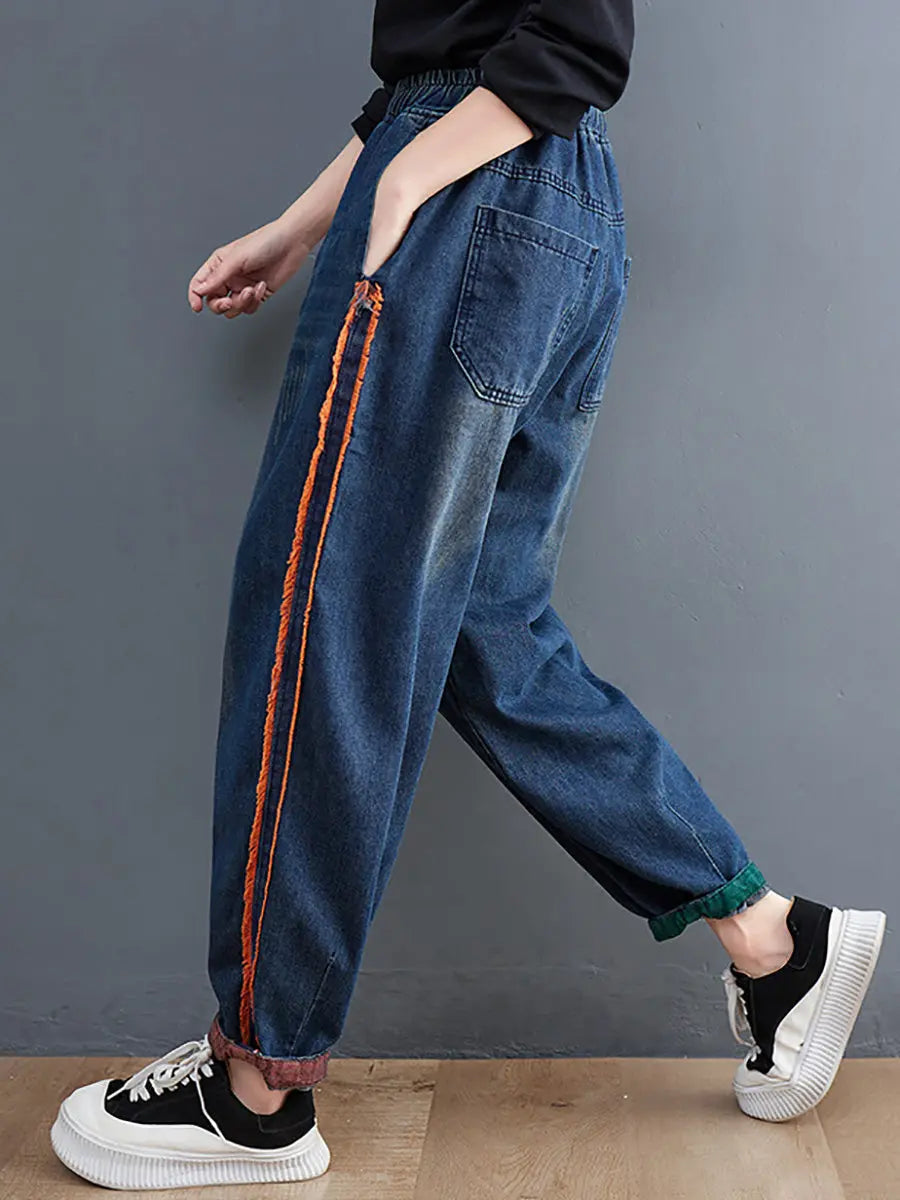 Colorblock Raw-edge Denim Pants