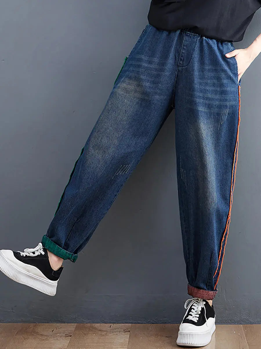Colorblock Raw-edge Denim Pants