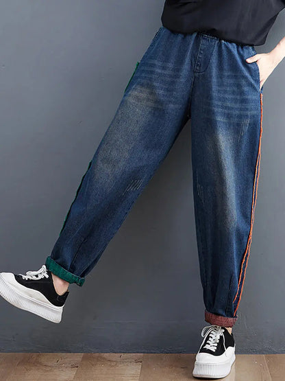 Colorblock Raw-edge Denim Pants