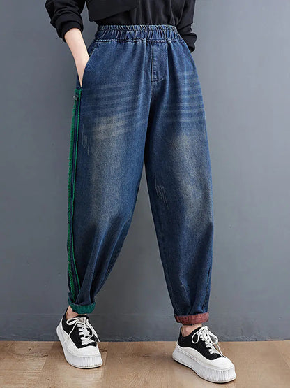 Colorblock Raw-edge Denim Pants
