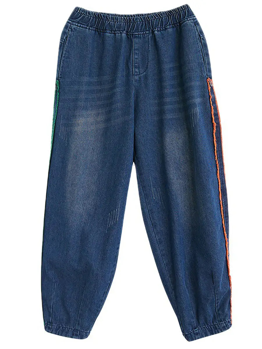 Colorblock Raw-edge Denim Pants