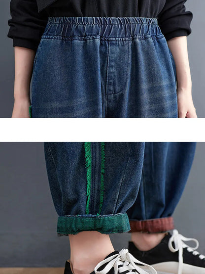 Colorblock Raw-edge Denim Pants