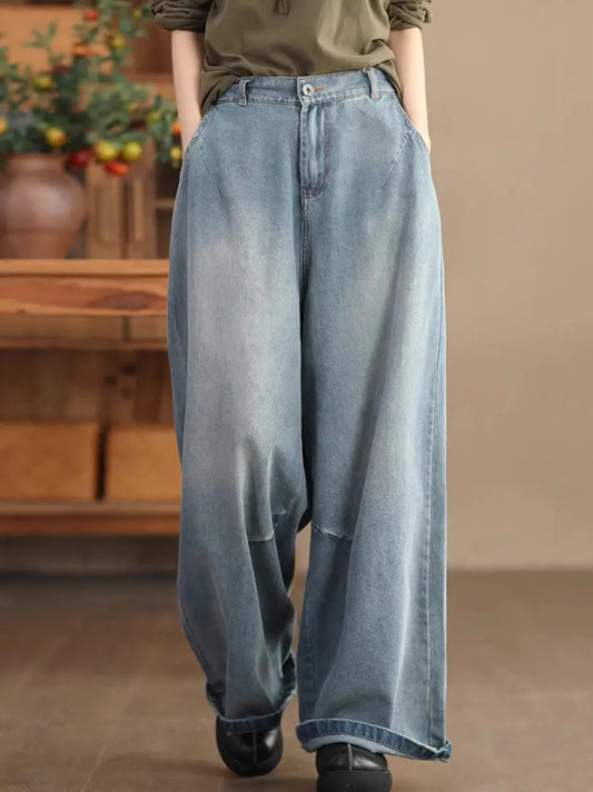 Washed Denim Loose Pants