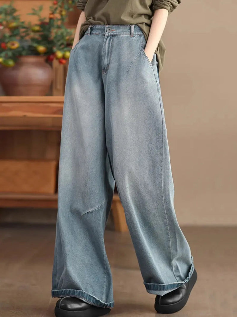 Washed Denim Loose Pants