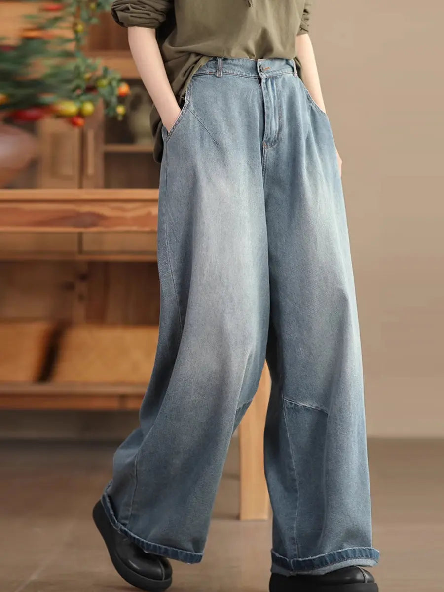 Washed Denim Loose Pants