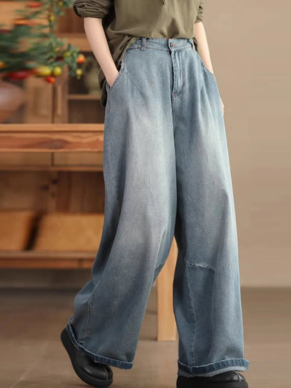 Washed Denim Loose Pants