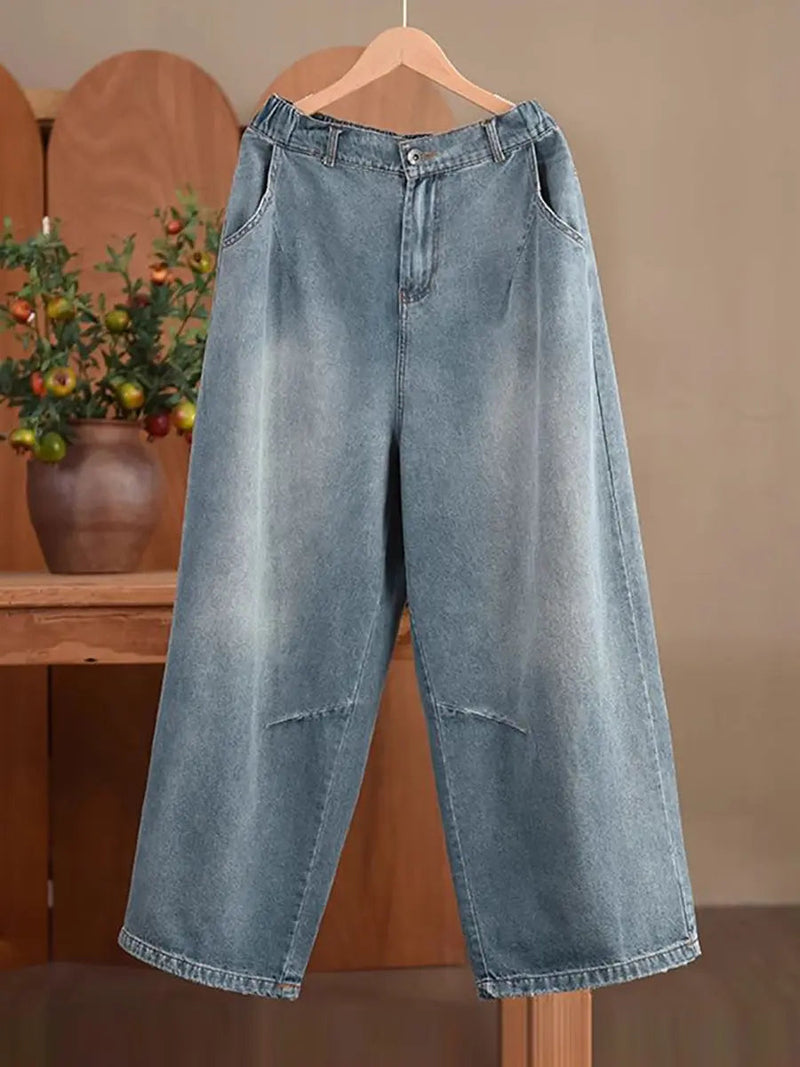 Washed Denim Loose Pants