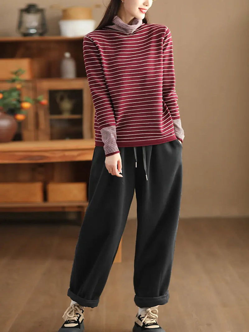 Spliced Turtleneck Warm Sweatshirt