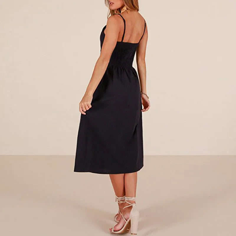 Suspender Collar Medium Red Party Midi Dresses