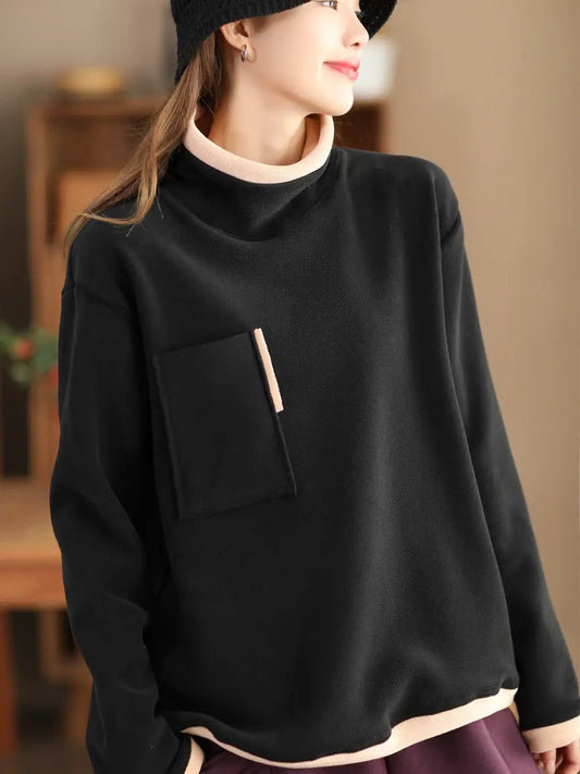Spliced Turtleneck Fleece Sweatshirt