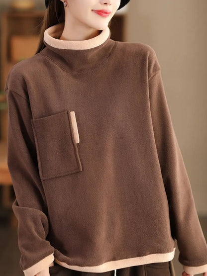 Spliced Turtleneck Fleece Sweatshirt