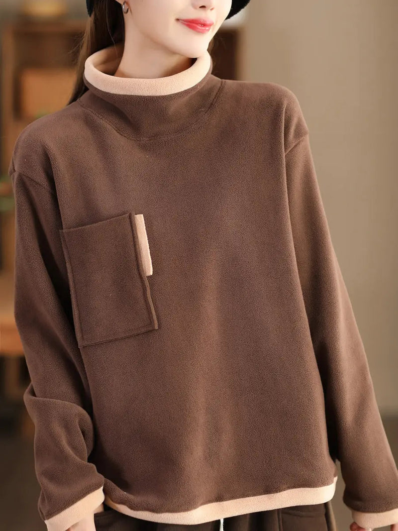 Spliced Turtleneck Fleece Sweatshirt