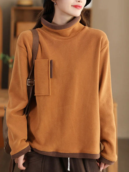 Spliced Turtleneck Fleece Sweatshirt
